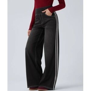 NEW Halara High Waisted Stripe Wide Leg Flowy Washed Casual Jeans with Pockets